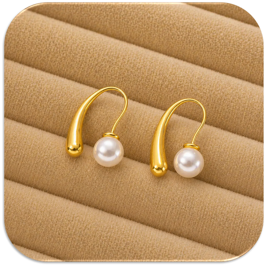 Women's Stainless Steel Gold Hook Pearl Earring. (LFA1411007)