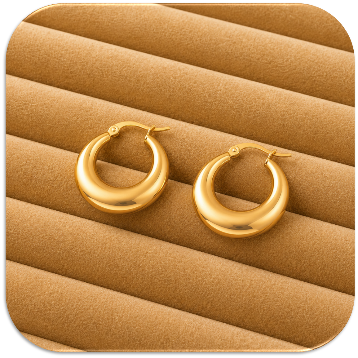 Women’s Stainless Steel Thick Rounded Hoop Earrings with Gold Finish. (LFA1411019)