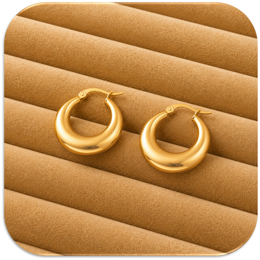 Women’s Stainless Steel Thick Rounded Hoop Earrings with Gold Finish. (LFA1411019)