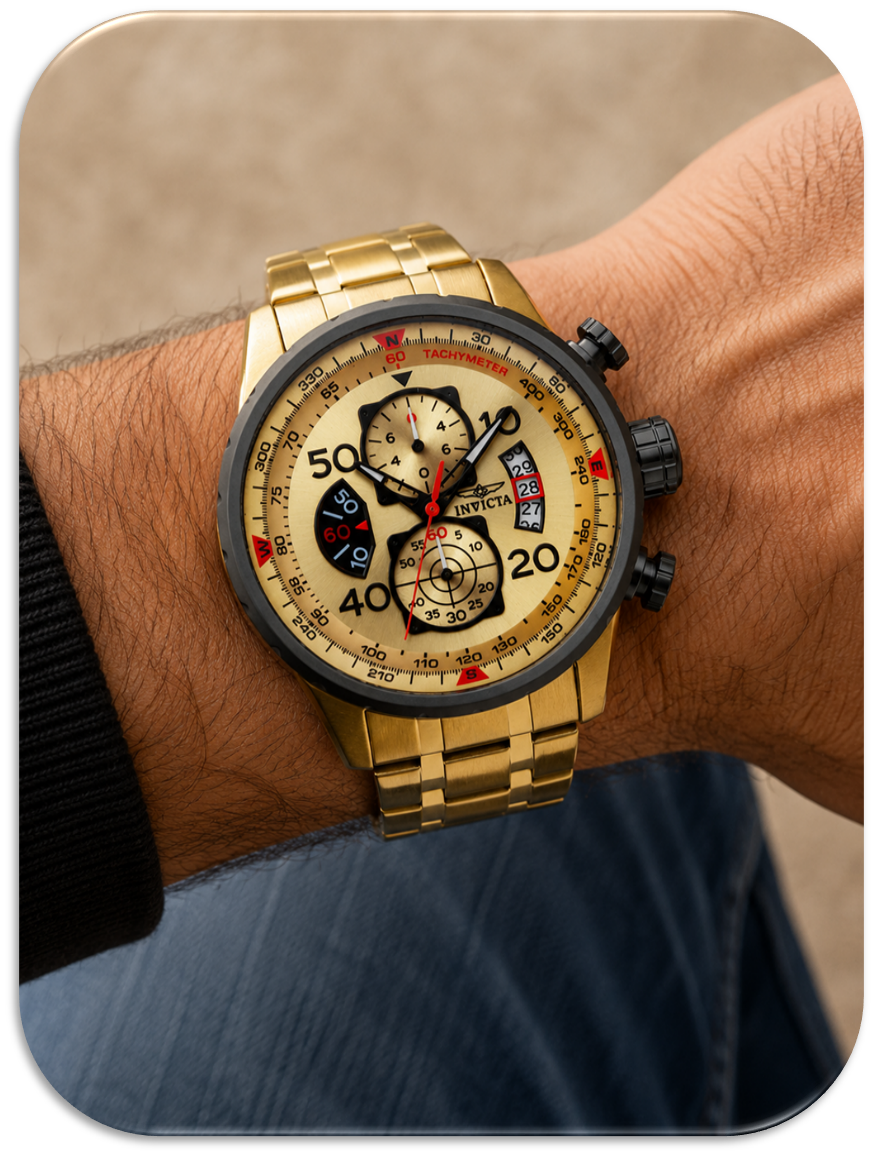 Invicta Aviator Men's Watch. 48mm. Quartz. Gold. (LFA2611020)
