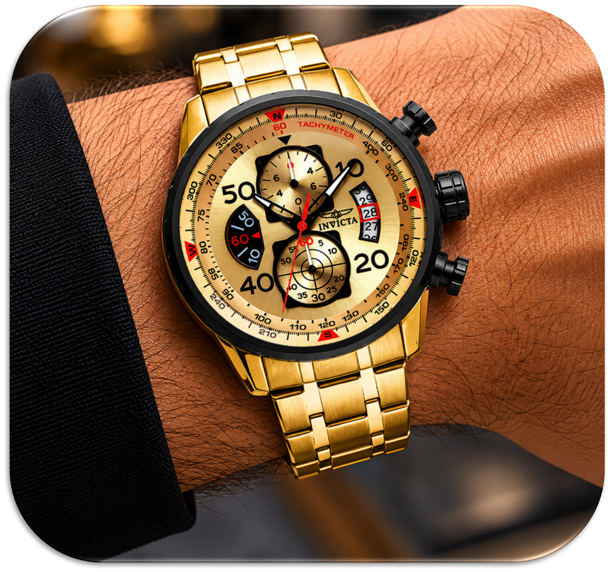 Invicta Aviator Men's Watch. 48mm. Quartz. Gold. (LFA2611020)